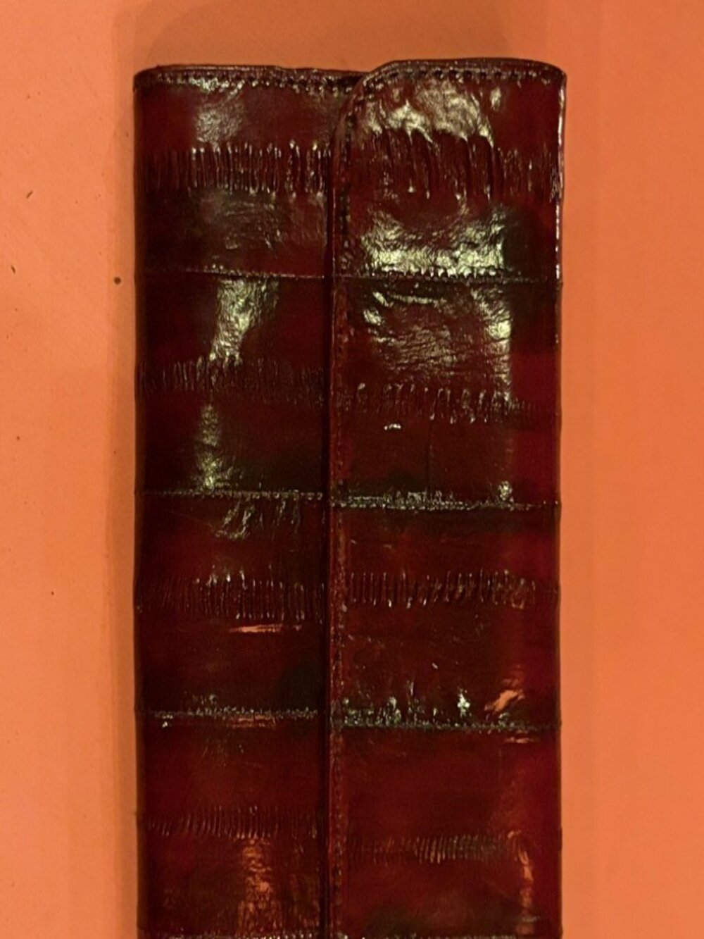 Vintage Genuine Eel Skin Burgundy Wallet & Lipstick Holder Set NOS
